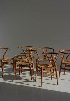 Hans J. Wegner Set of 6 Early Stamped Carl Hansen & Sons Wishbone Chairs, 1950s