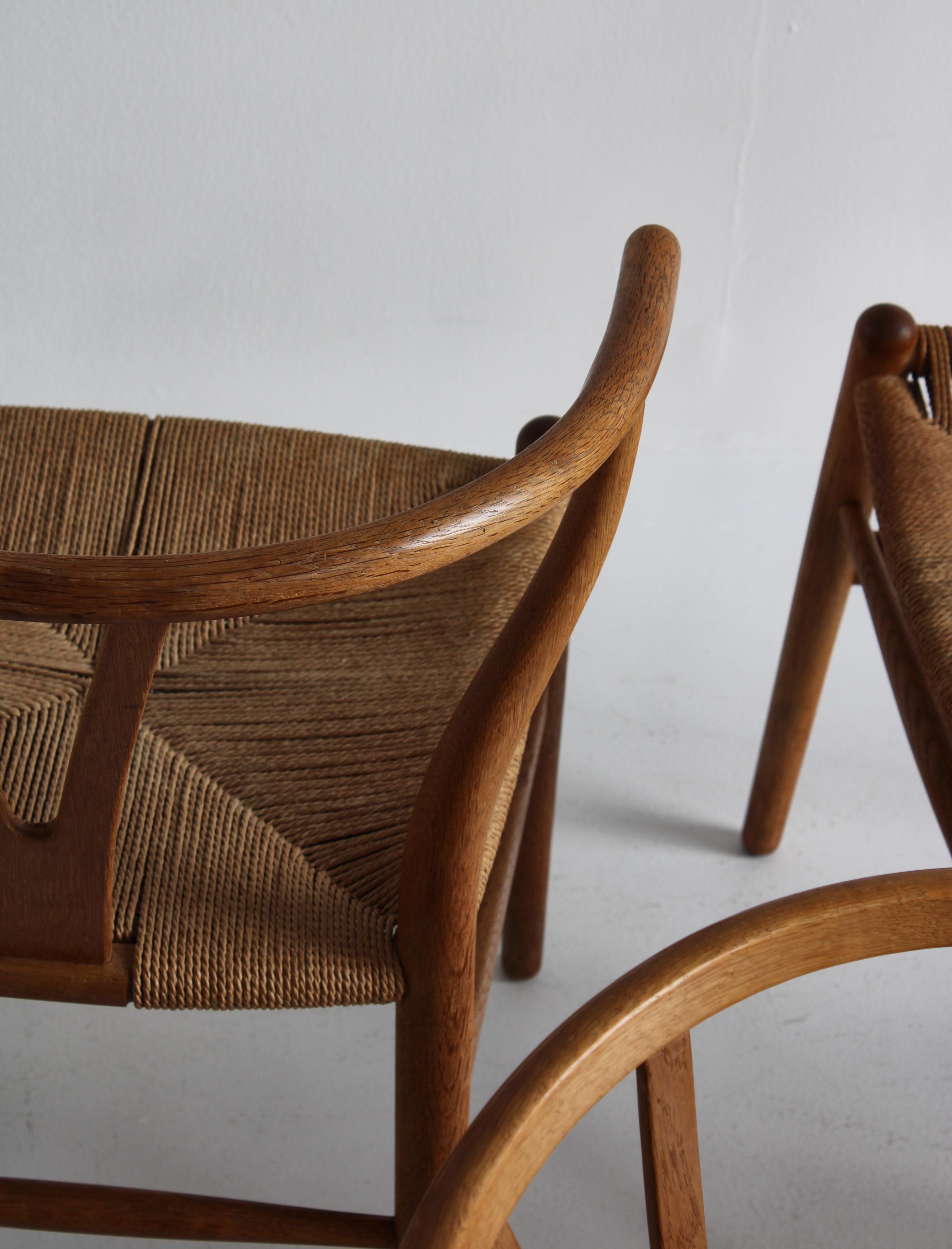 Corde en papier Ensemble de 6 chaises Wishbone de Hans J. Wegner, anciennement estampillées Carl Hansen & Sons, années 1950