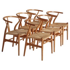 Hans J. Wegner Juego de 6 Sillas Wishbone con sello temprano de Carl Hansen & Sons, años 50