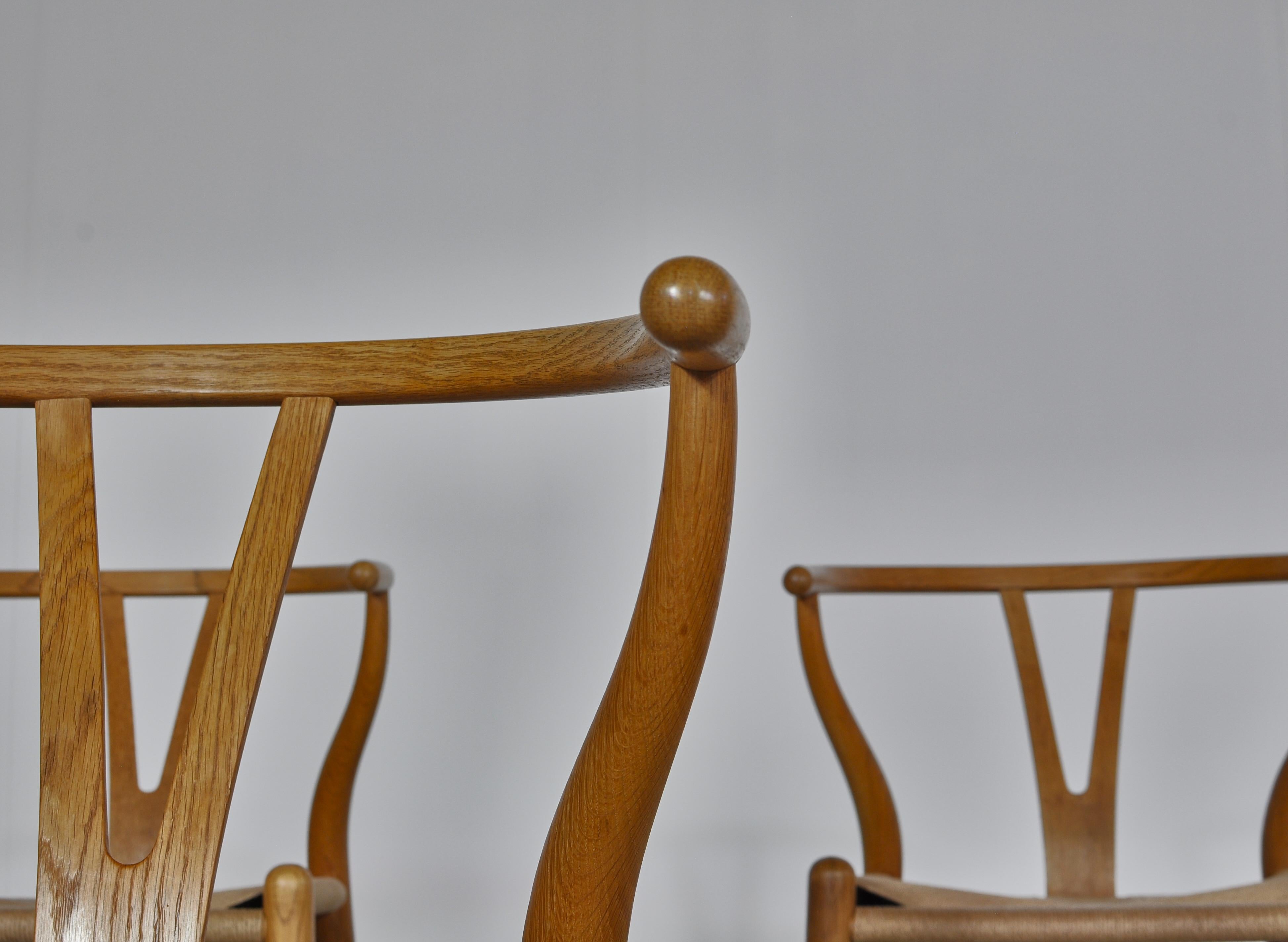 Papercord Hans J. Wegner Set of 8 Early Stamped Carl Hansen & Sons Wishbone Chairs, 1950s