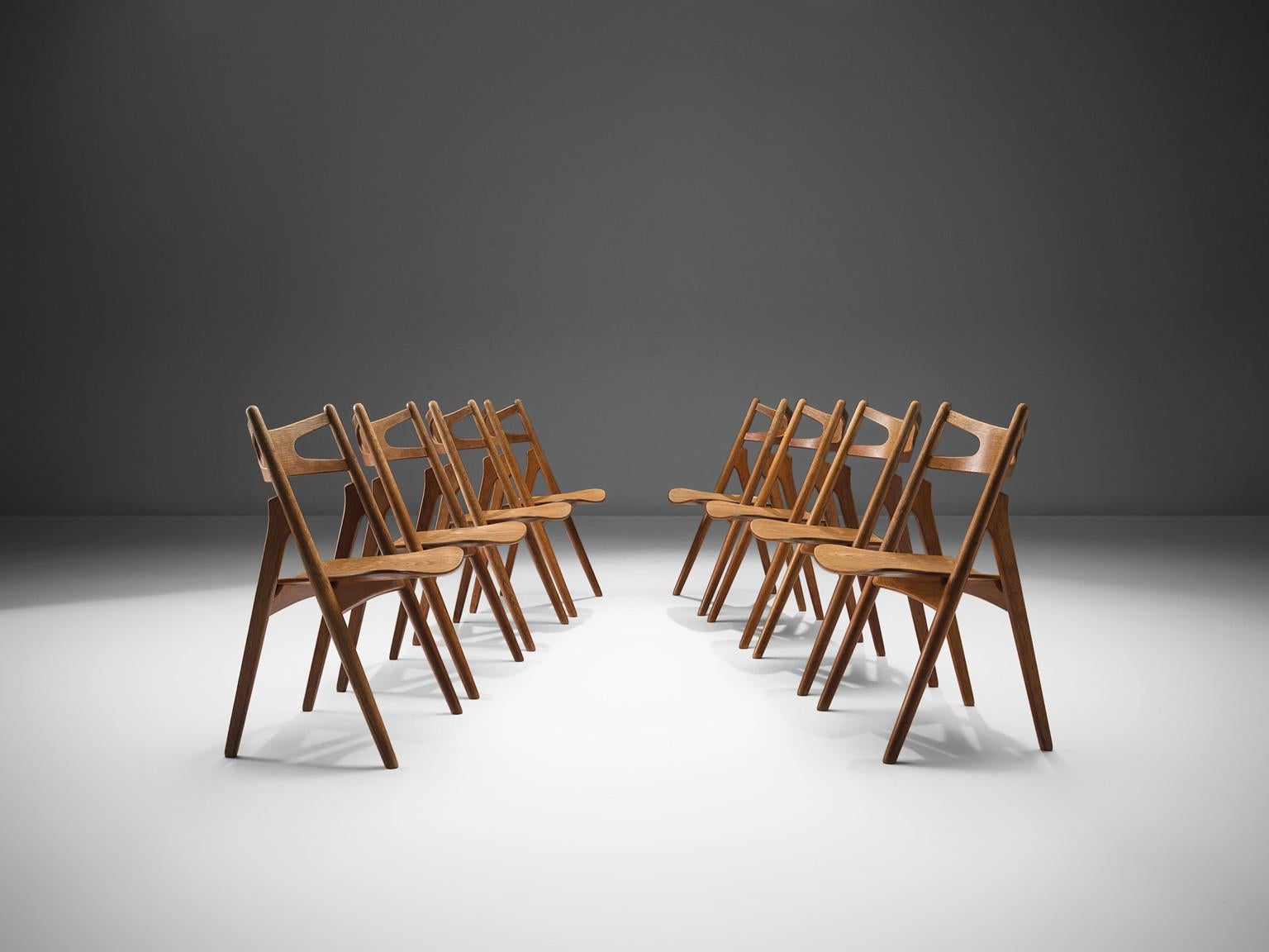 Scandinavian Modern Hans J. Wegner Set of Eight Matching 'Sawbuck' Chairs