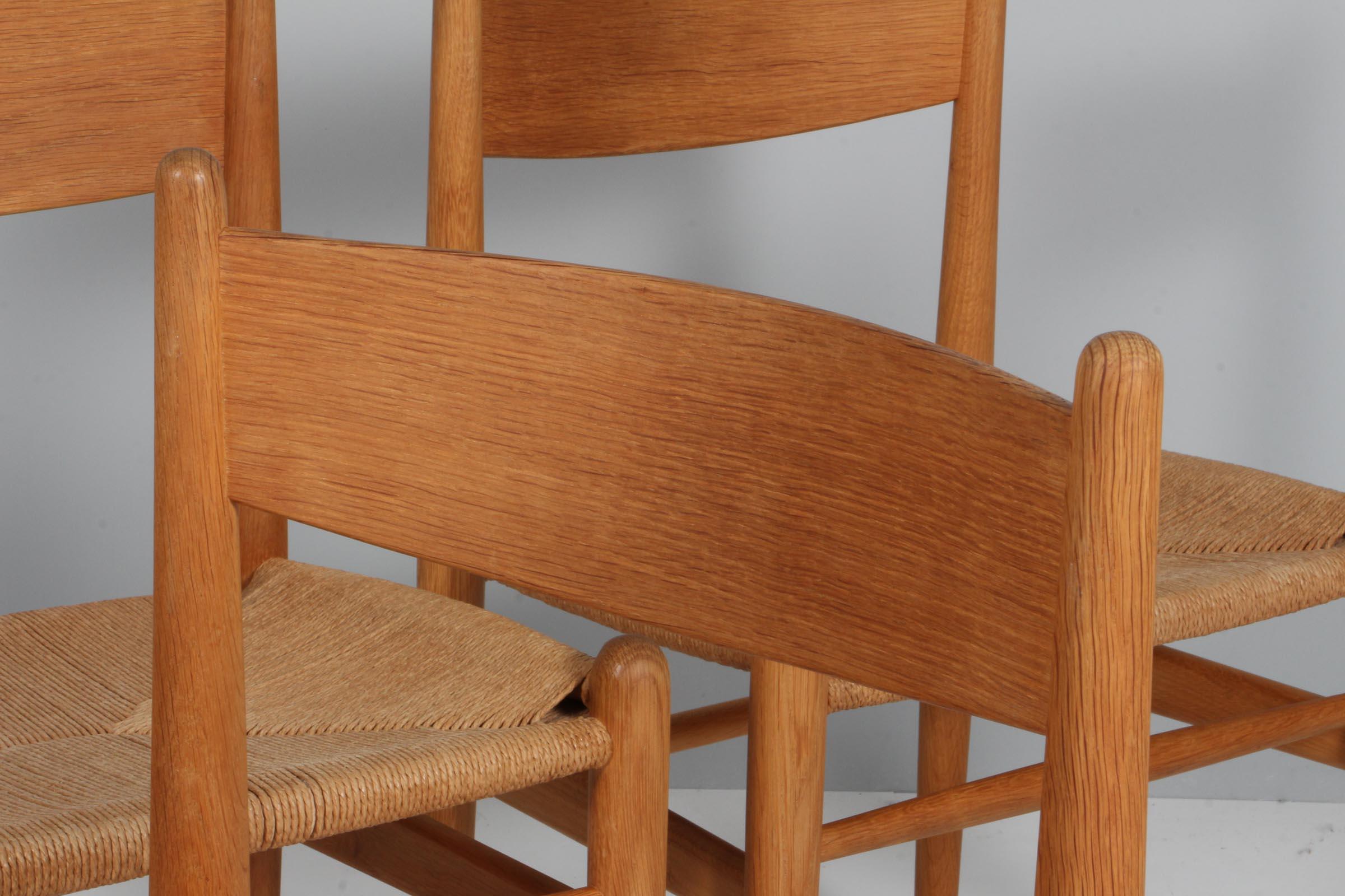 Papercord Hans J. Wegner set of four Ch36 Dining Chairs, 1970s, Soap Treated oak