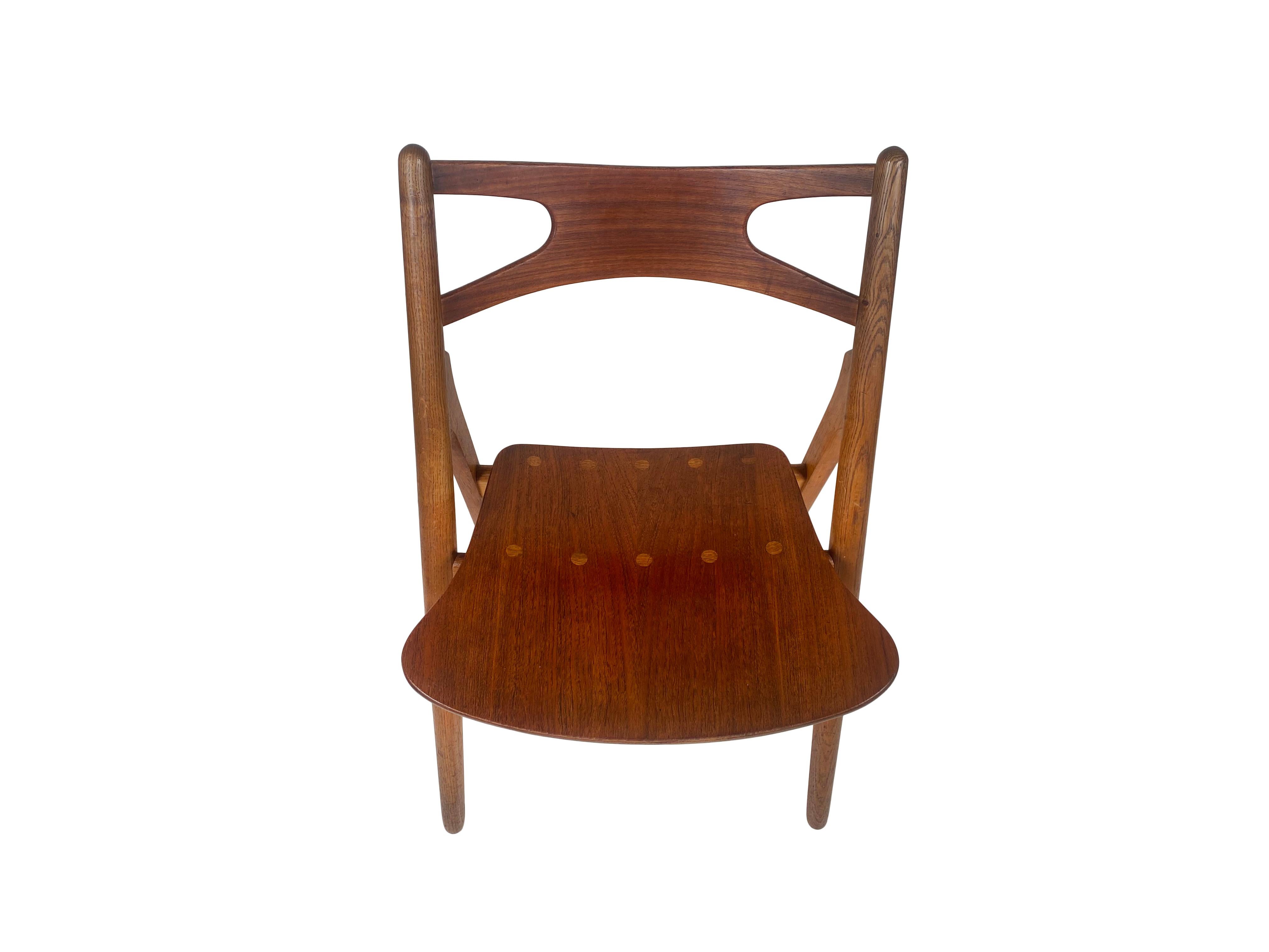 Hans J. Wegner, set of four 'Sawbuck' CH29 chairs, teak and oak, Denmark 1950s 3