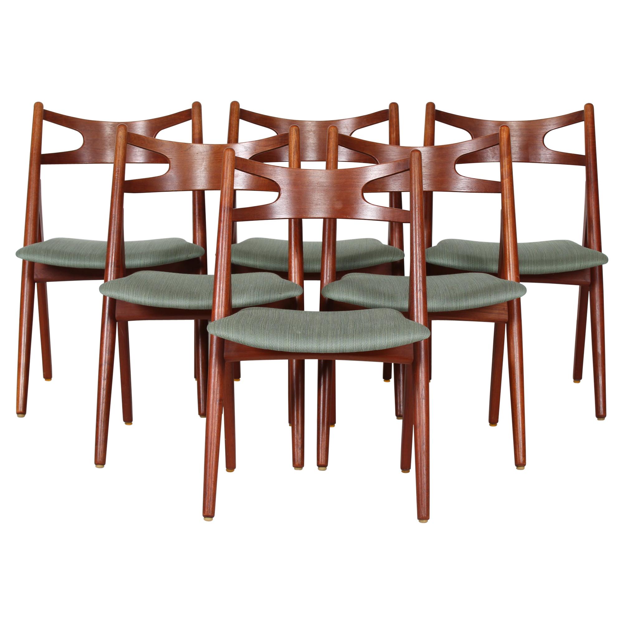 Hans J. Wegner Set of Six Chairs of Teak Model CH29 Sawbuck Chairs, Carl Hansen