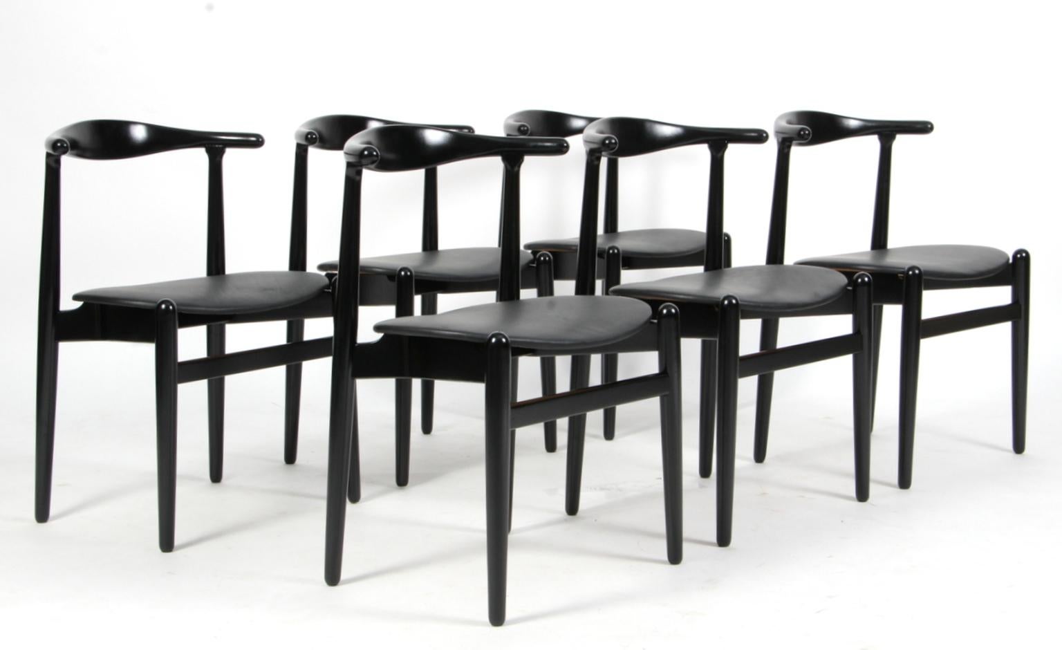 Danish Hans J. Wegner Set of Six Dining Chairs, Model 1936 Black Leather