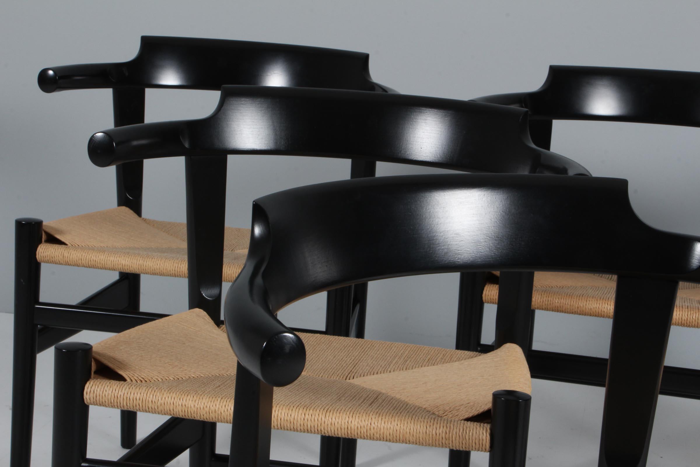Scandinave moderne Hans J. Wegner, ensemble de six fauteuils PP68, Danemark. en vente