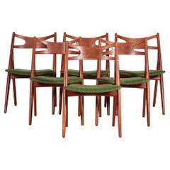 Hans J. Wegner Set of Six Sawbuck Chairs Ch 29 of Teak by Carl Hansen 1950s