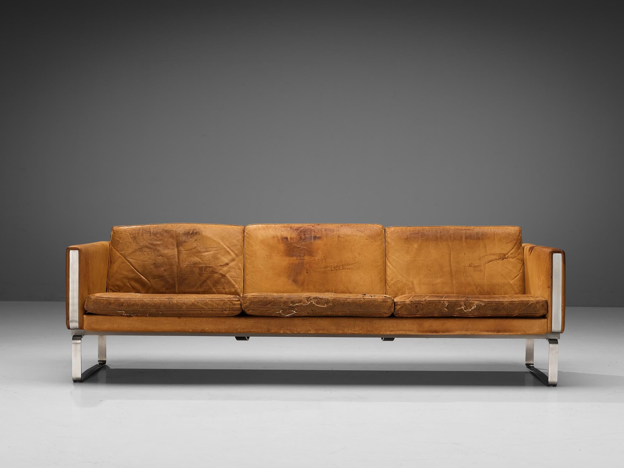 Scandinavian Modern Hans J. Wegner Sofa in Cognac Leather