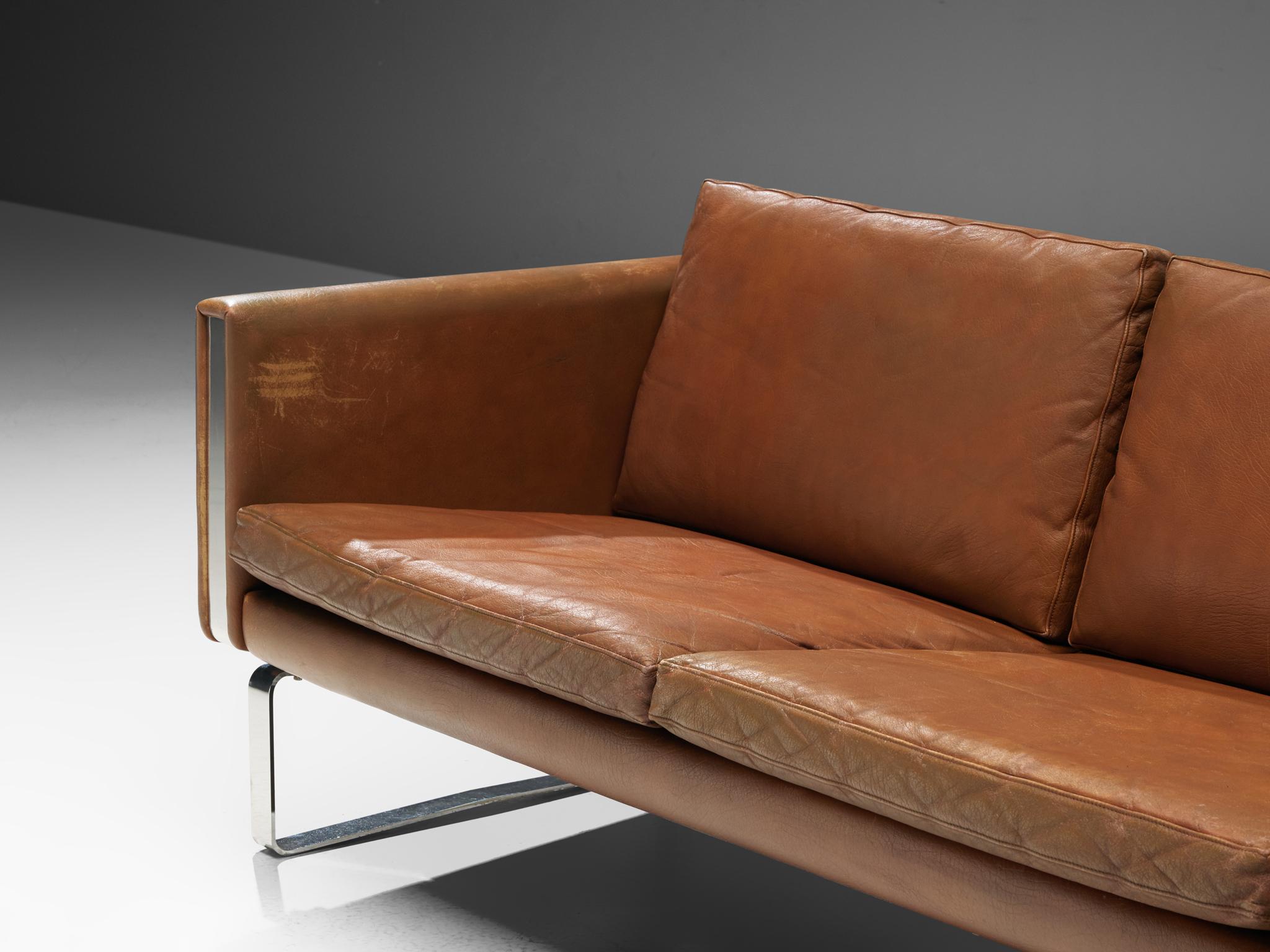 Danish Hans J. Wegner Sofa Model 'CH103' in Brown Leather
