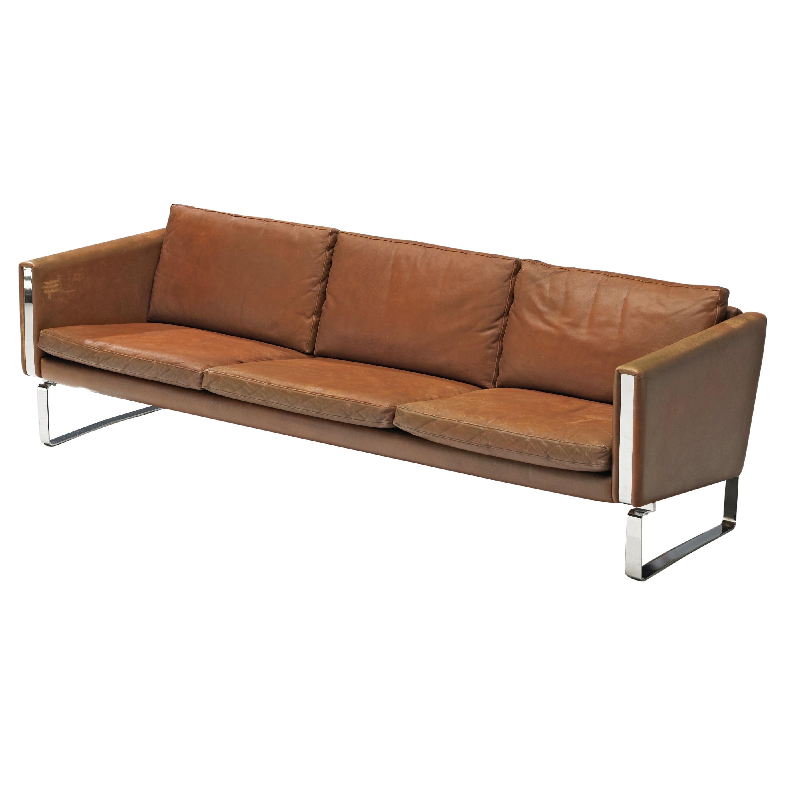 Hans J. Wegner Sofa Model 'CH103' in Brown Leather