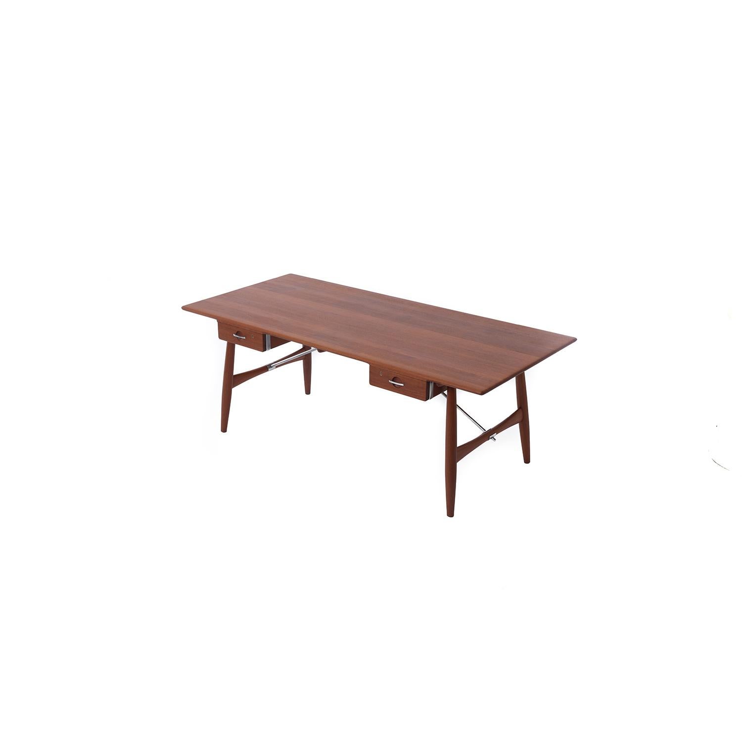 Scandinavian Modern Hans J Wegner Solid Teak Architect's Desk Model 571 For Sale