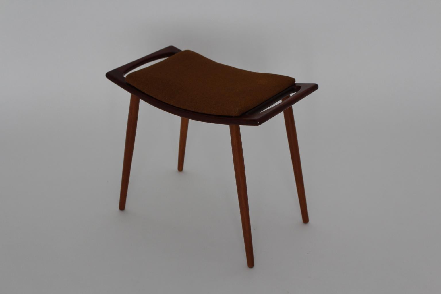 Fabric Mid Century Modern Vintage Hans J. Wegner Stool Attributed, 1950s, Denmark For Sale