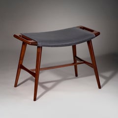 Vintage Hans J Wegner Stool in Stained Beech and Aniline Leather