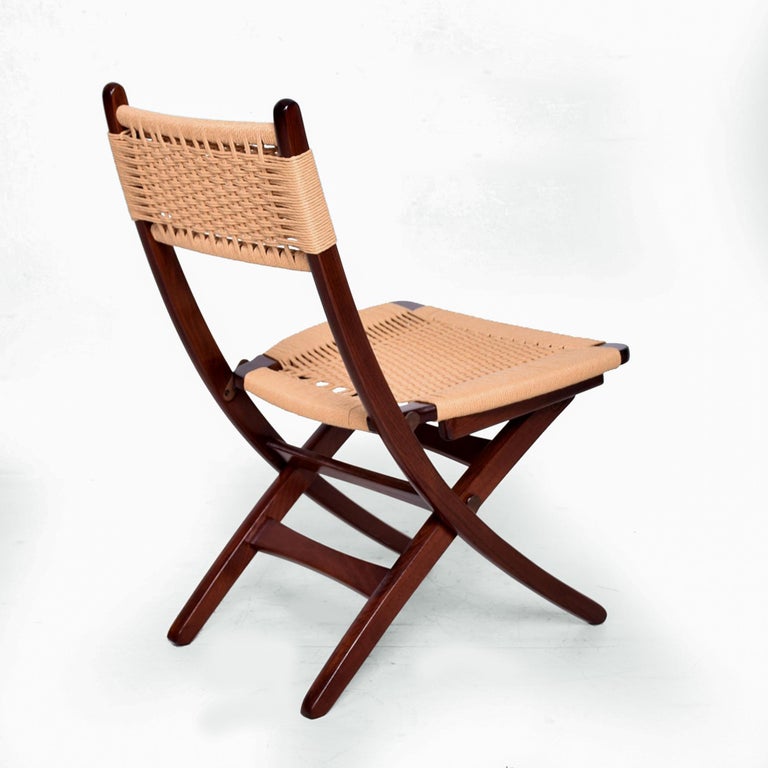 Clever Folding Chair Woven Rope Cord Solid Wood 1960s Danish Modern For