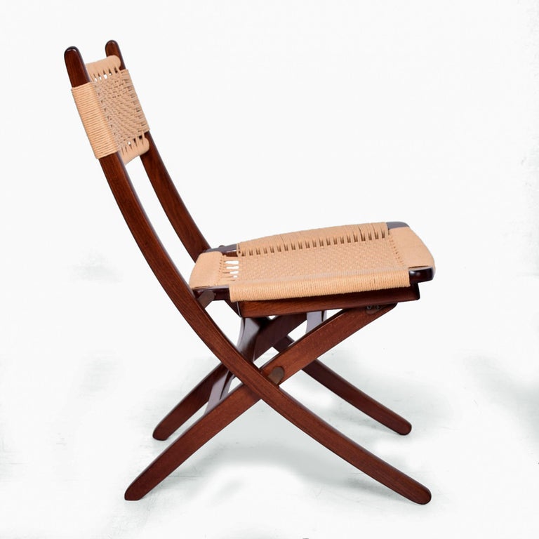 Clever Folding Chair Woven Rope Cord Solid Wood 1960s Danish Modern For