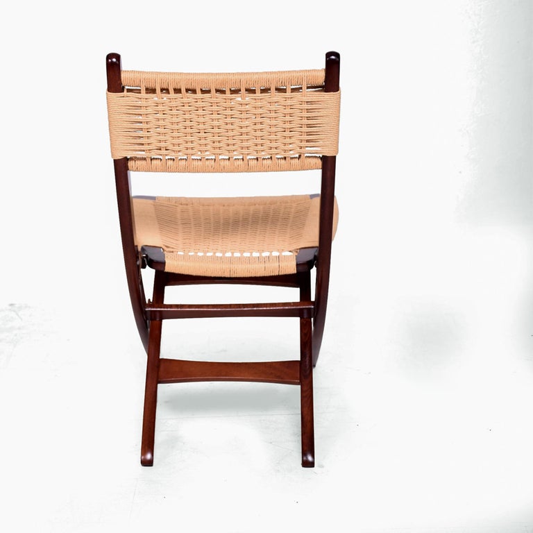 Clever Folding Chair Woven Rope Cord Solid Wood 1960s Danish Modern For