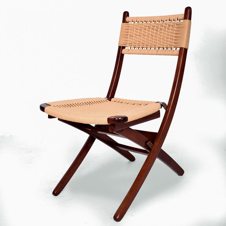 Clever Folding Chair Woven Rope Cord Solid Wood 1960s Danish Modern For