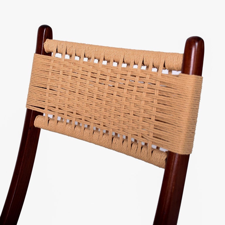 Clever Folding Chair Woven Rope Cord Solid Wood 1960s Danish Modern For