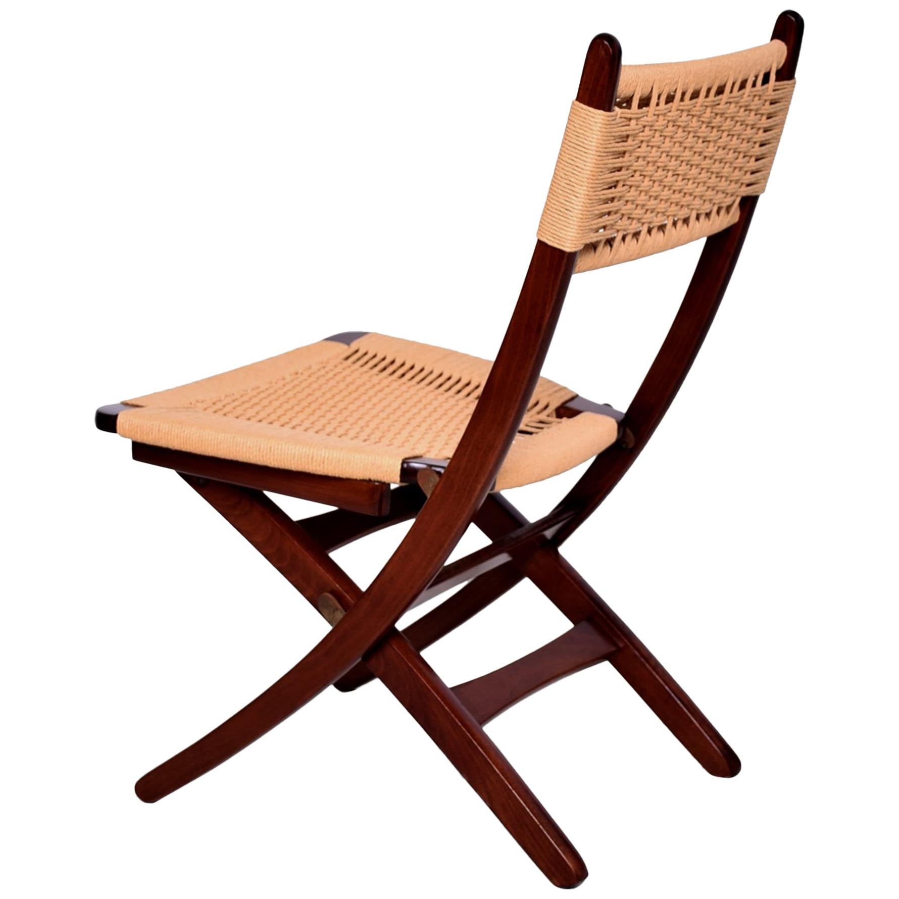 Clever Folding Chair Woven Rope Cord Solid Wood 1960s Danish Modern For