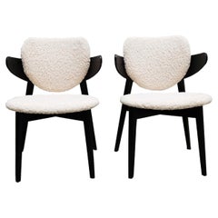 Hans J. Wegner Style Pair of Wood ans White Boucle' Danish Chairs, 1960s