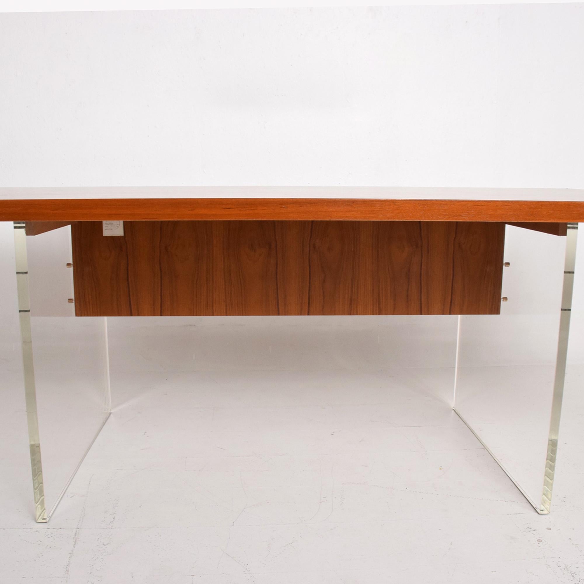 Mid-Century Modern 1970s Modern Dining Conference Table Style of Hans Wegner Teakwood and Lucite