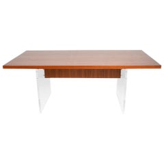 Modern Teak Wood with Lucite Dining Table 1970s Style of Hans Wegner