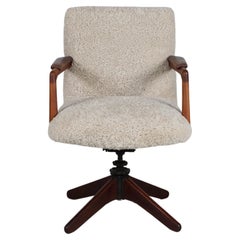 Hans J. Wegner Style Retro Swivel Chair Reupholstered with New Sheepskin 1940s