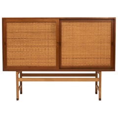 Hans J. Wegner, Tall Sideboard in Oak with Doors of Cane