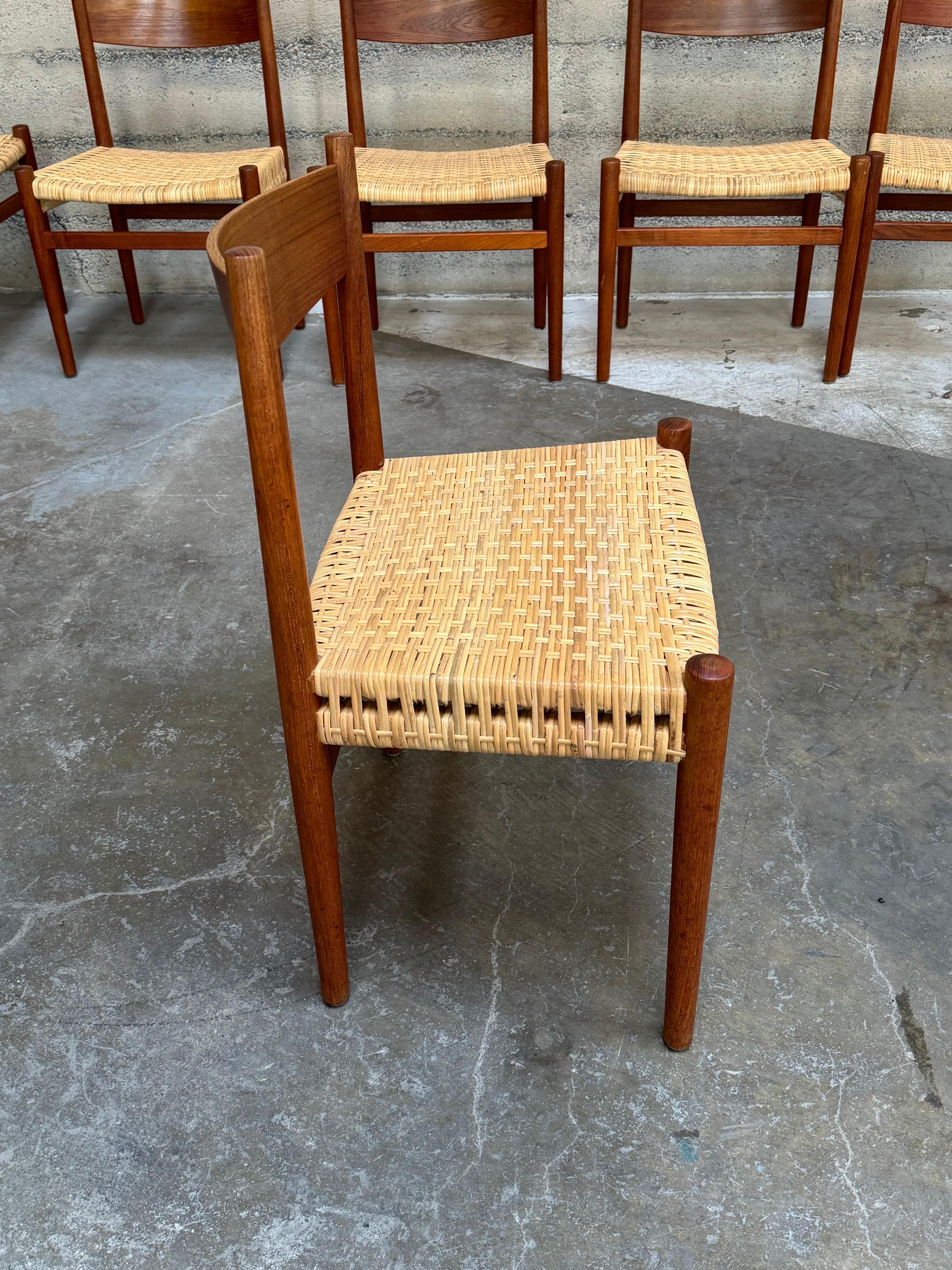 Hans J. Wegner Teak and Cane Dining Chairs Set of Six CH40 3