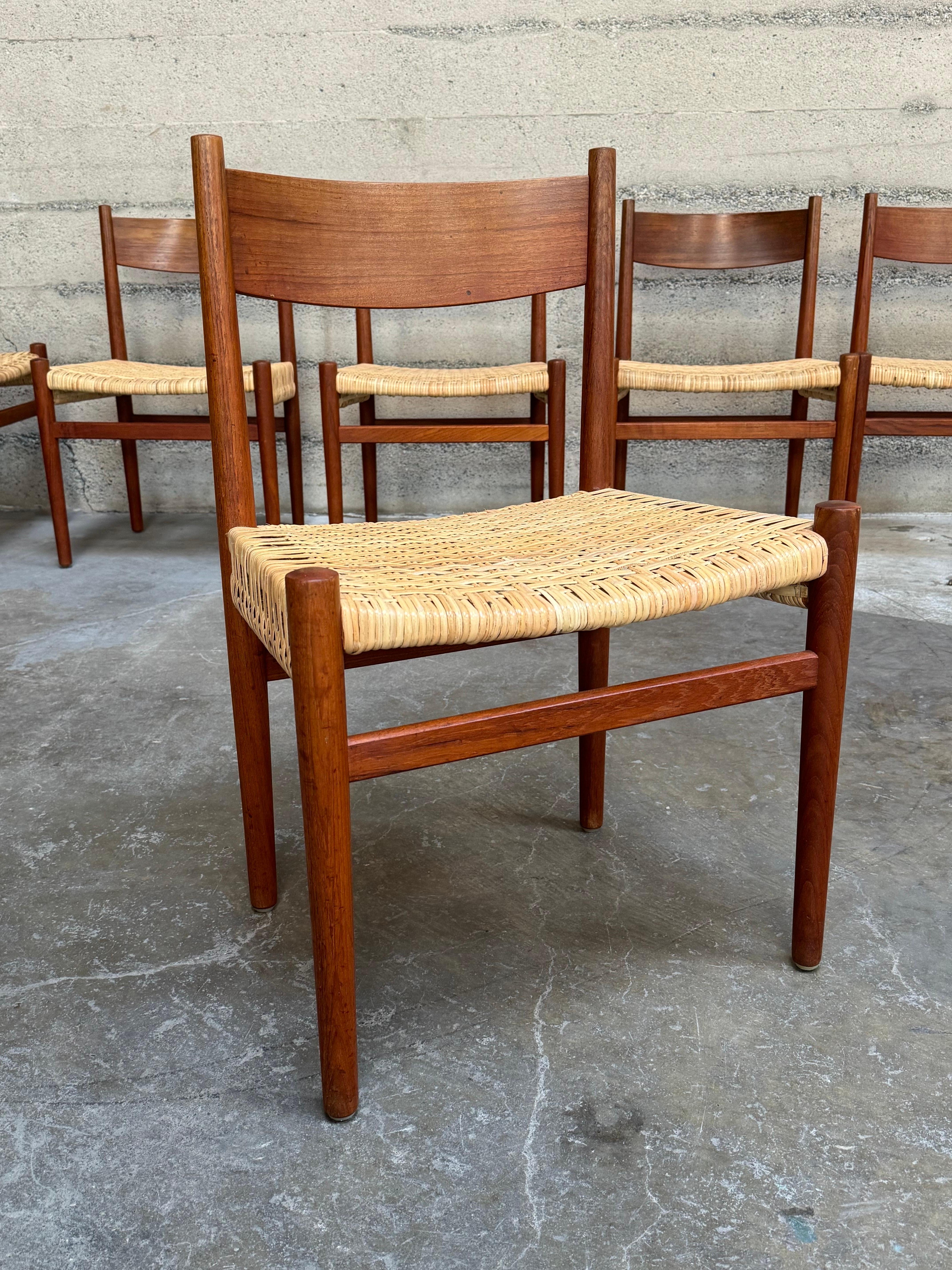 Hans J. Wegner Teak and Cane Dining Chairs Set of Six CH40 For Sale 4