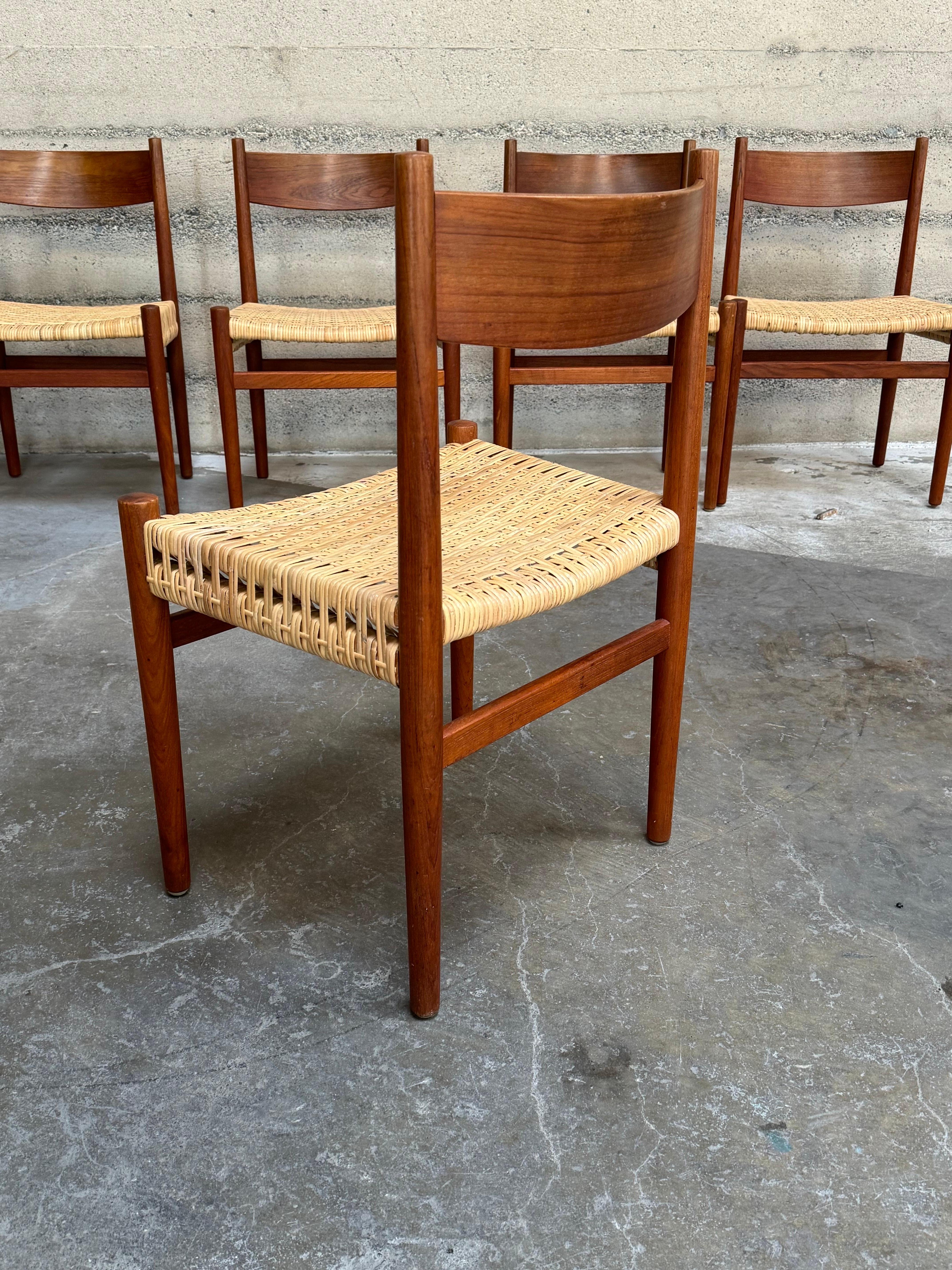 Hans J. Wegner Teak and Cane Dining Chairs Set of Six CH40 5