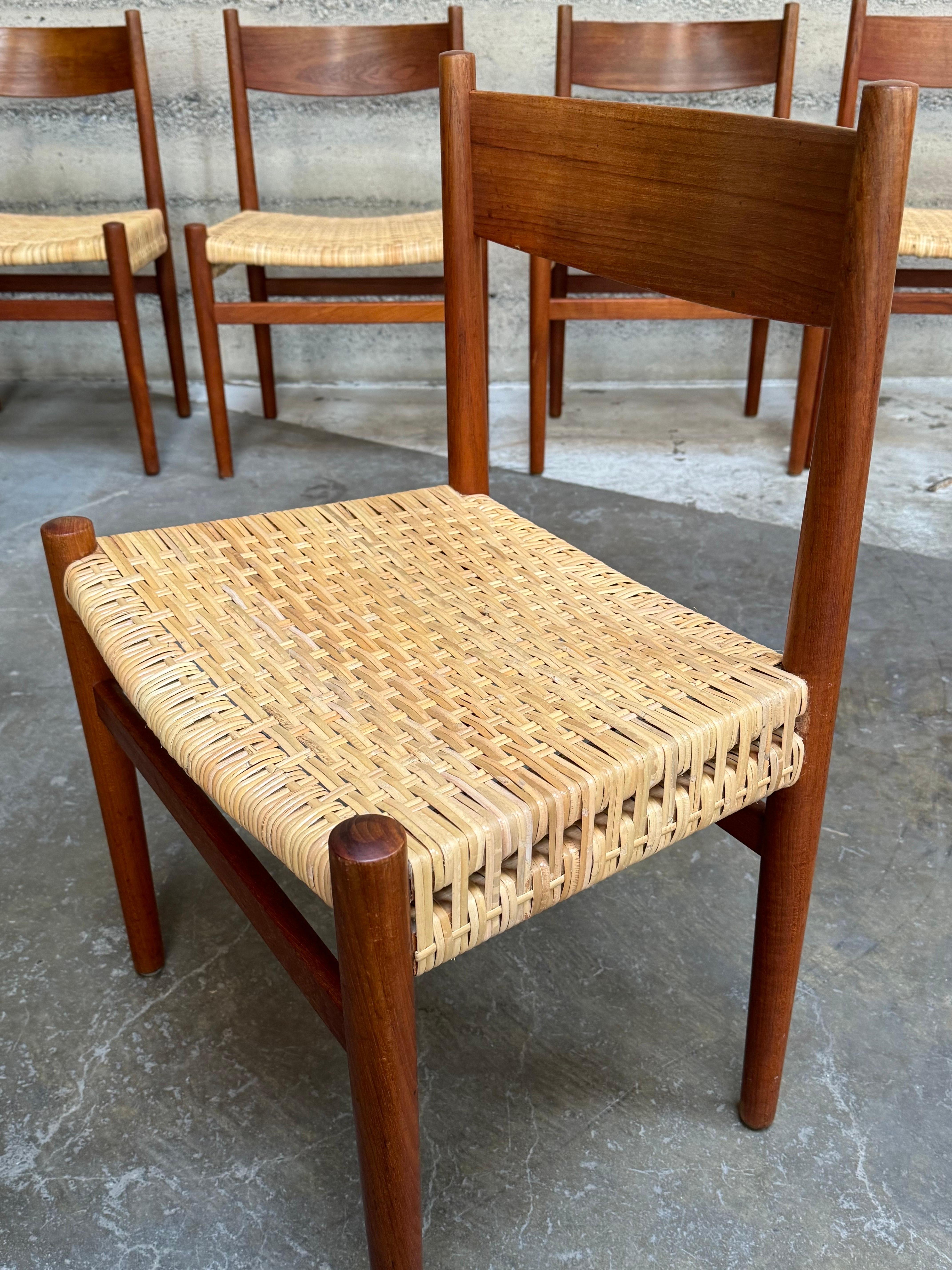 Hans J. Wegner Teak and Cane Dining Chairs Set of Six CH40 6