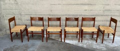 Hans J. Wegner Teak and Cane Dining Chairs Set of Six CH40