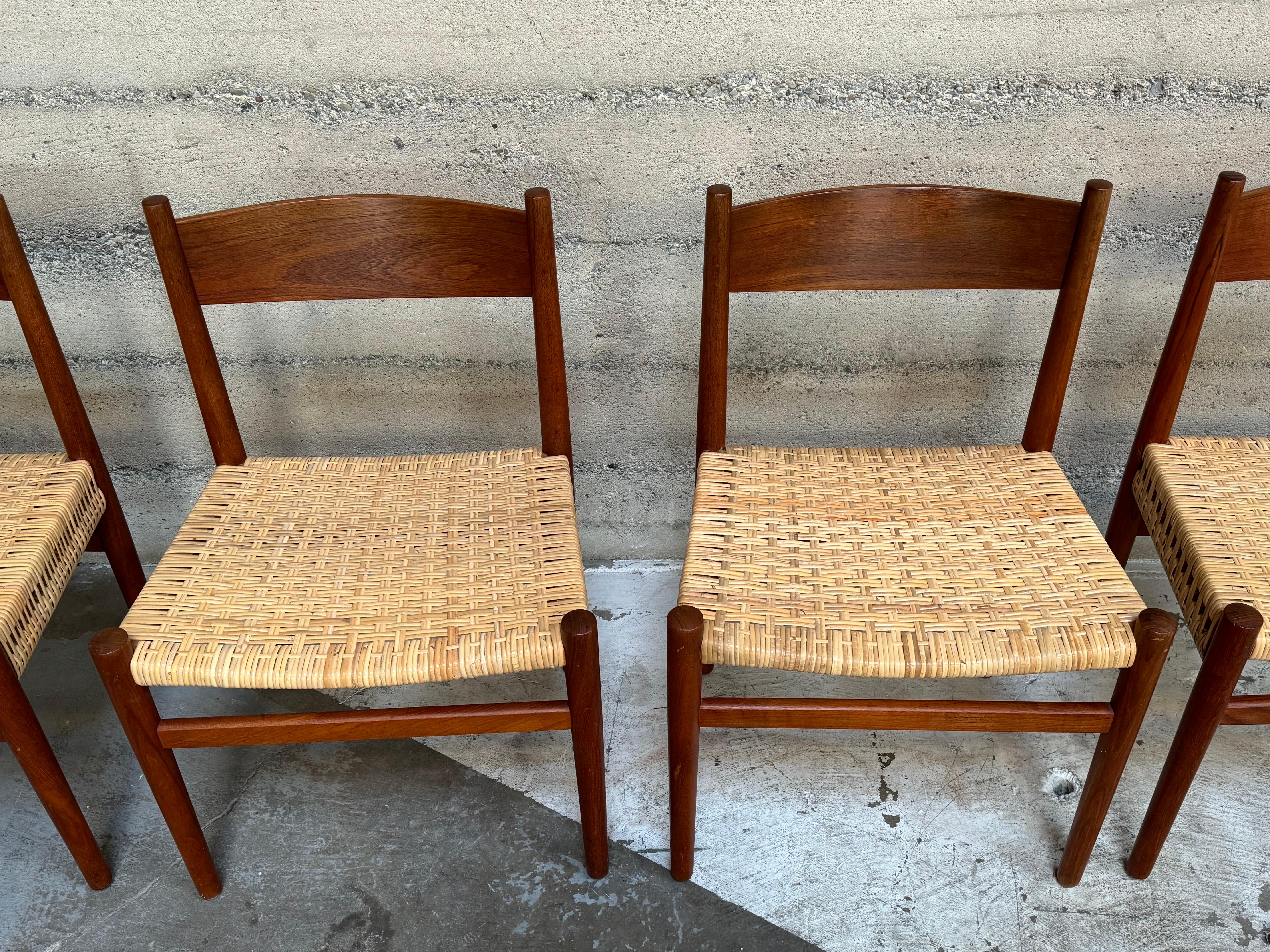 Danish Hans J. Wegner Teak and Cane Dining Chairs Set of Six CH40