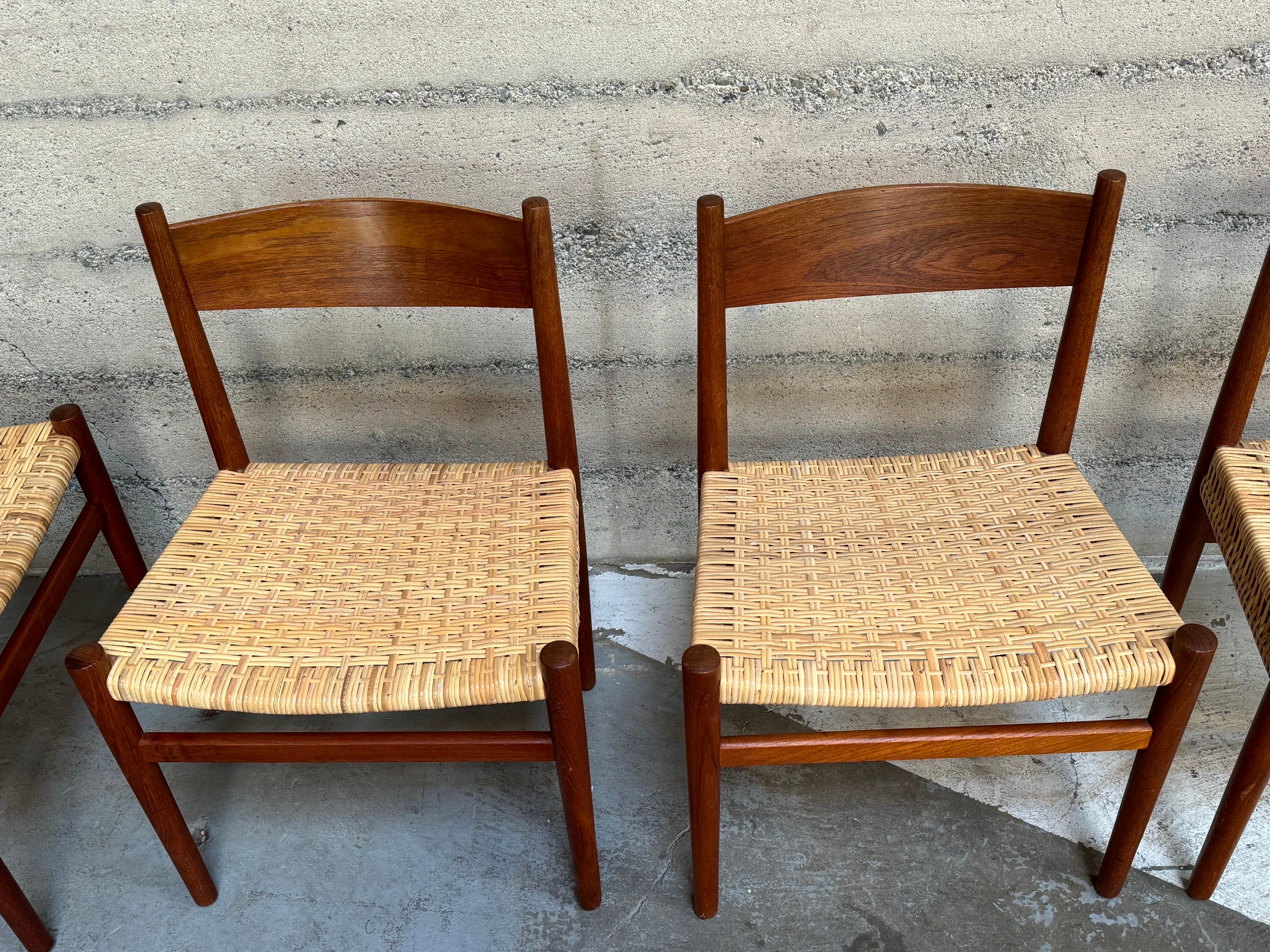 Hand-Woven Hans J. Wegner Teak and Cane Dining Chairs Set of Six CH40 For Sale