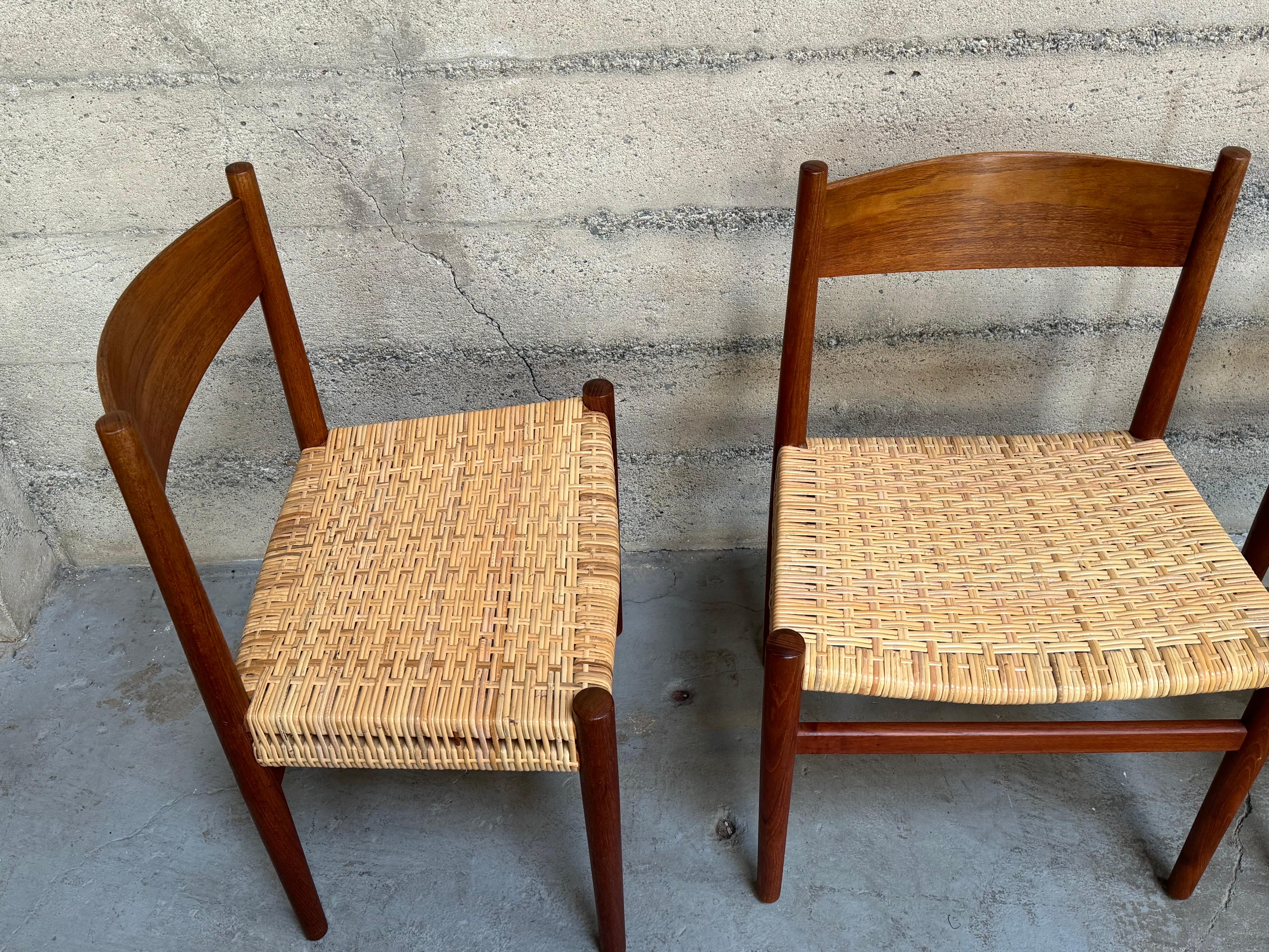 Hans J. Wegner Teak and Cane Dining Chairs Set of Six CH40 In Good Condition For Sale In Oakland, CA