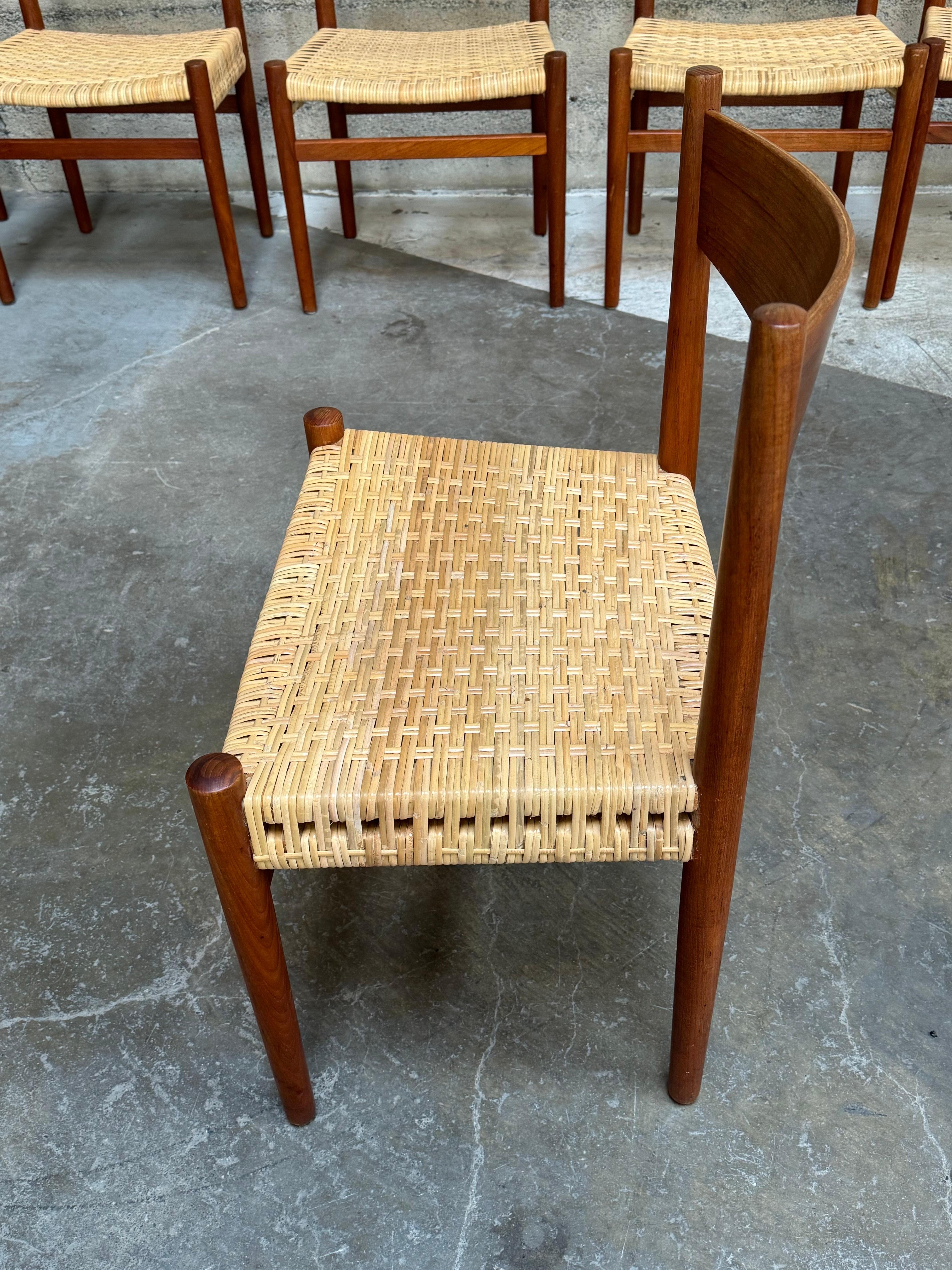 20th Century Hans J. Wegner Teak and Cane Dining Chairs Set of Six CH40 For Sale