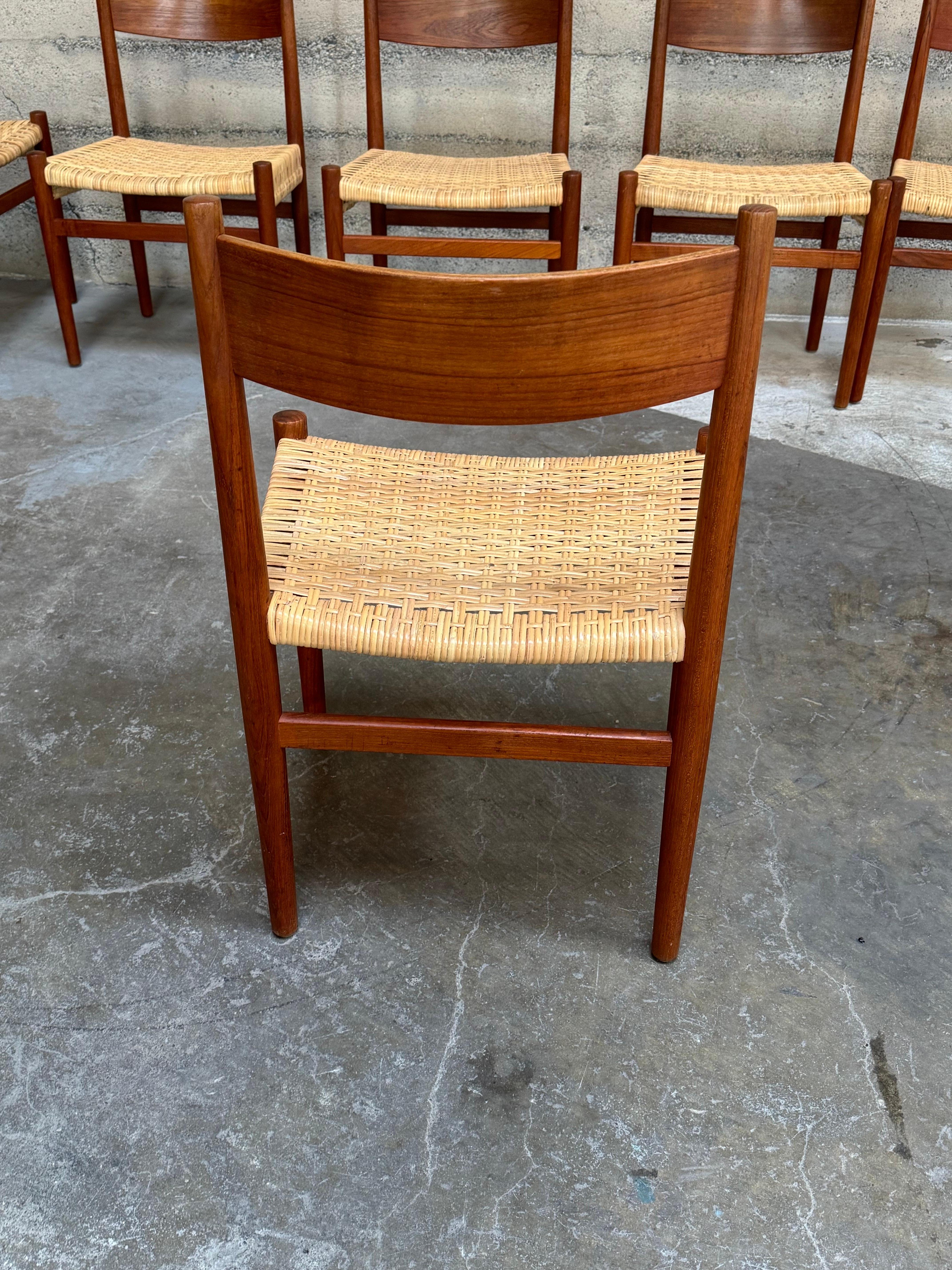 Hans J. Wegner Teak and Cane Dining Chairs Set of Six CH40 1