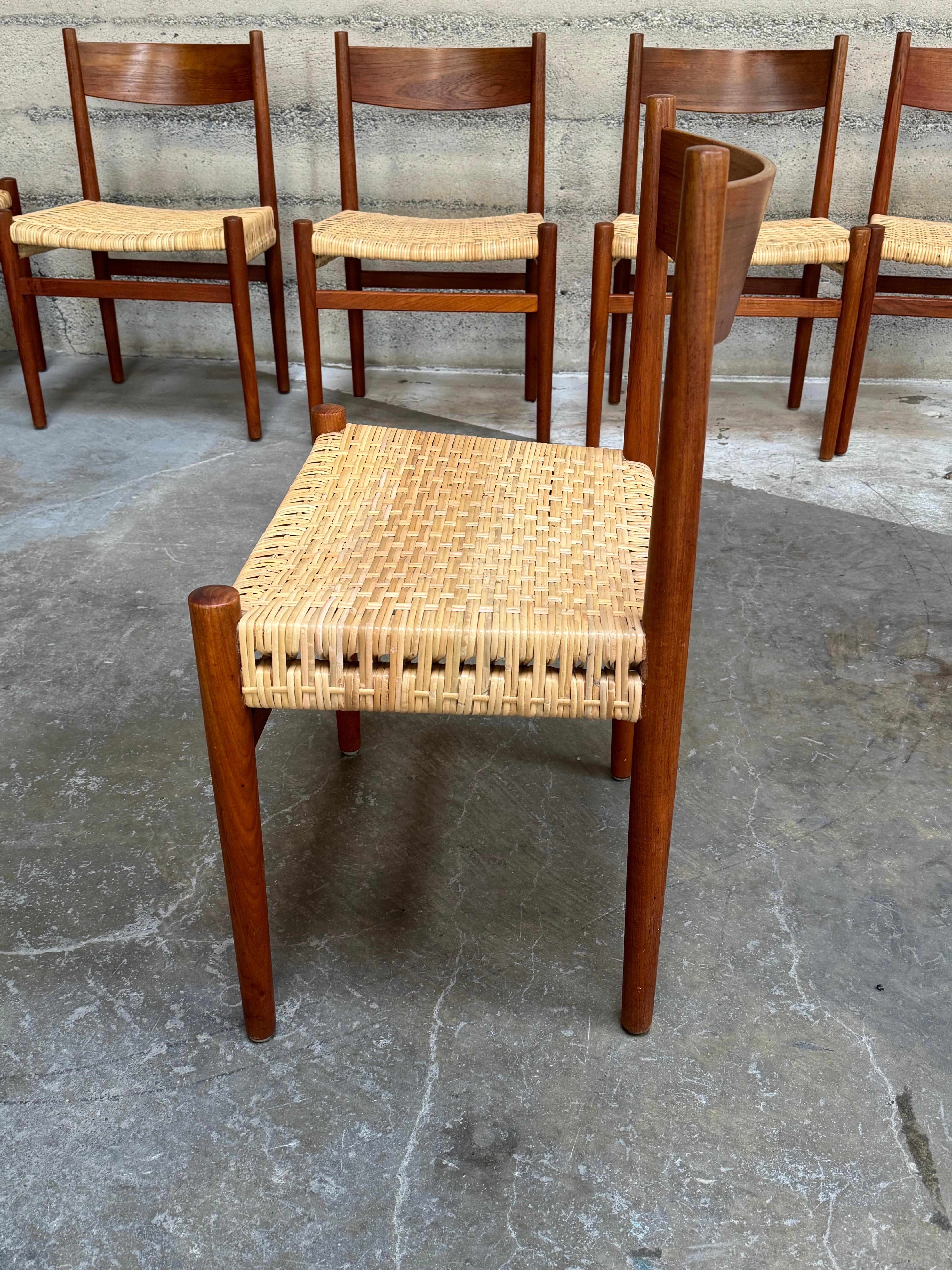 Hans J. Wegner Teak and Cane Dining Chairs Set of Six CH40 2
