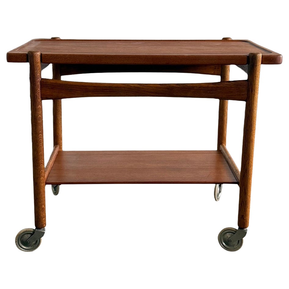 Chariot de bar en teck Hans J. Wegner par Andreas Tuck, Danemark années 1960