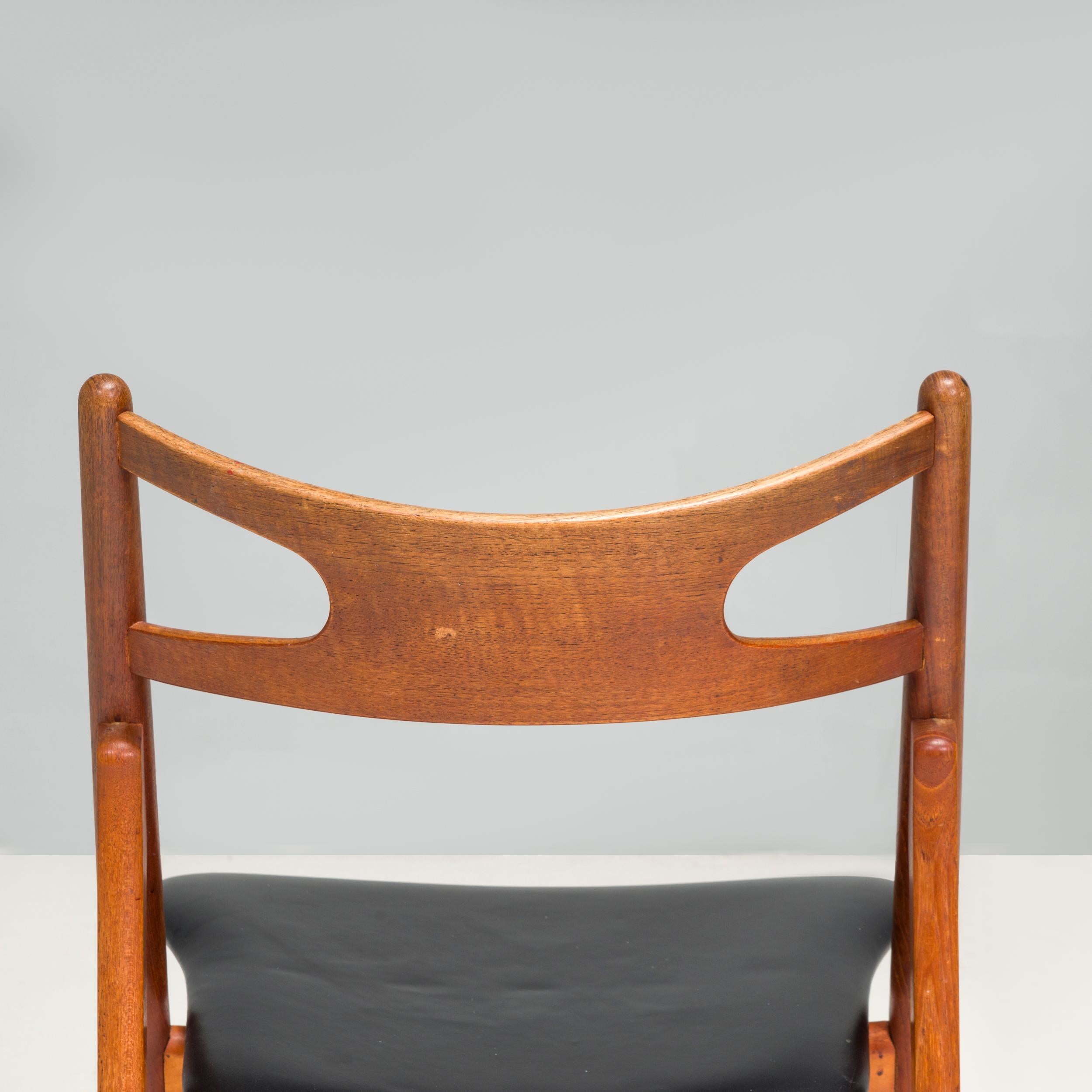 Hans J. Wegner Teak & Black Leather CH29P Sawbuck Dining Chairs, 1960s, Set of 2 For Sale 5