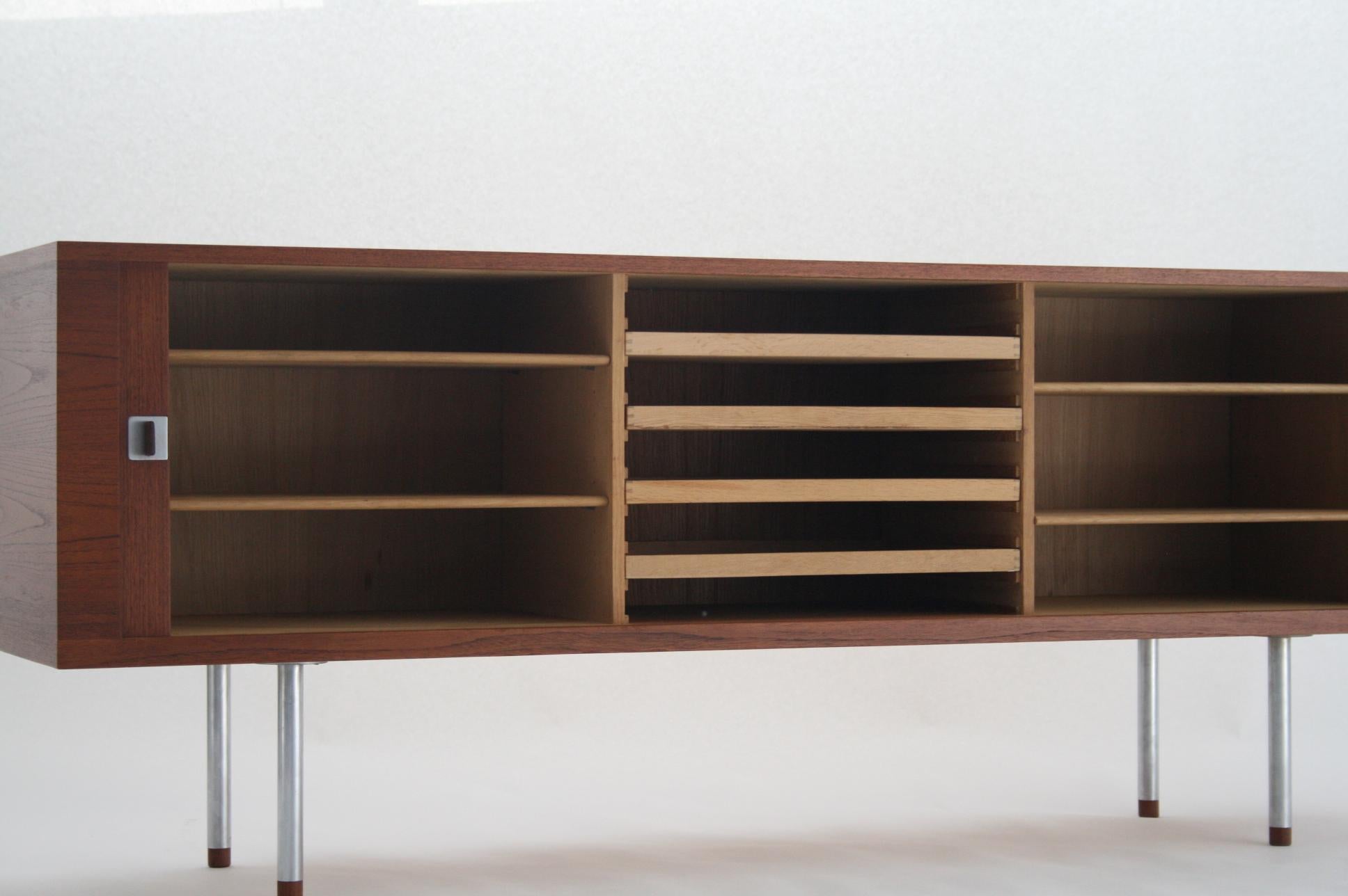 Danish Hans J. Wegner Teak Credenza, Model 25 Johannes Hansen, Denmark, circa 1965 For Sale