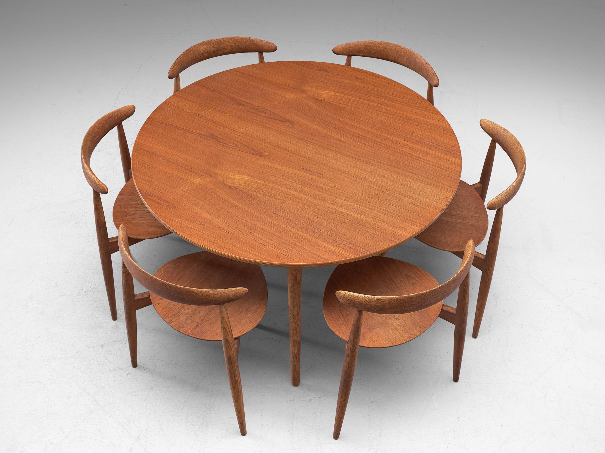 Danish Patinated Teak and Oak 'Heart' dining room set by Hans J. Wegner