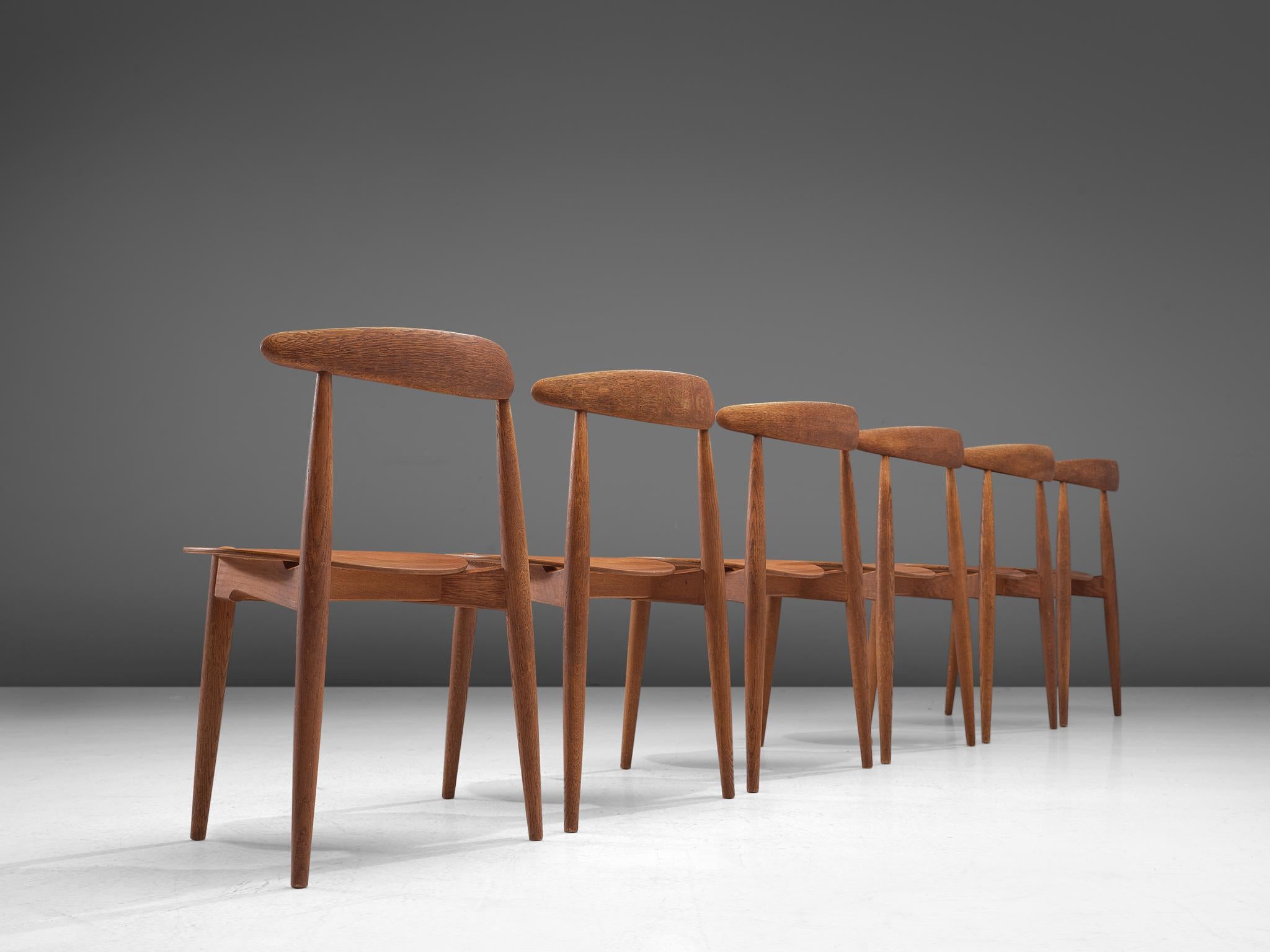 Mid-20th Century Patinated Teak and Oak 'Heart' dining room set by Hans J. Wegner