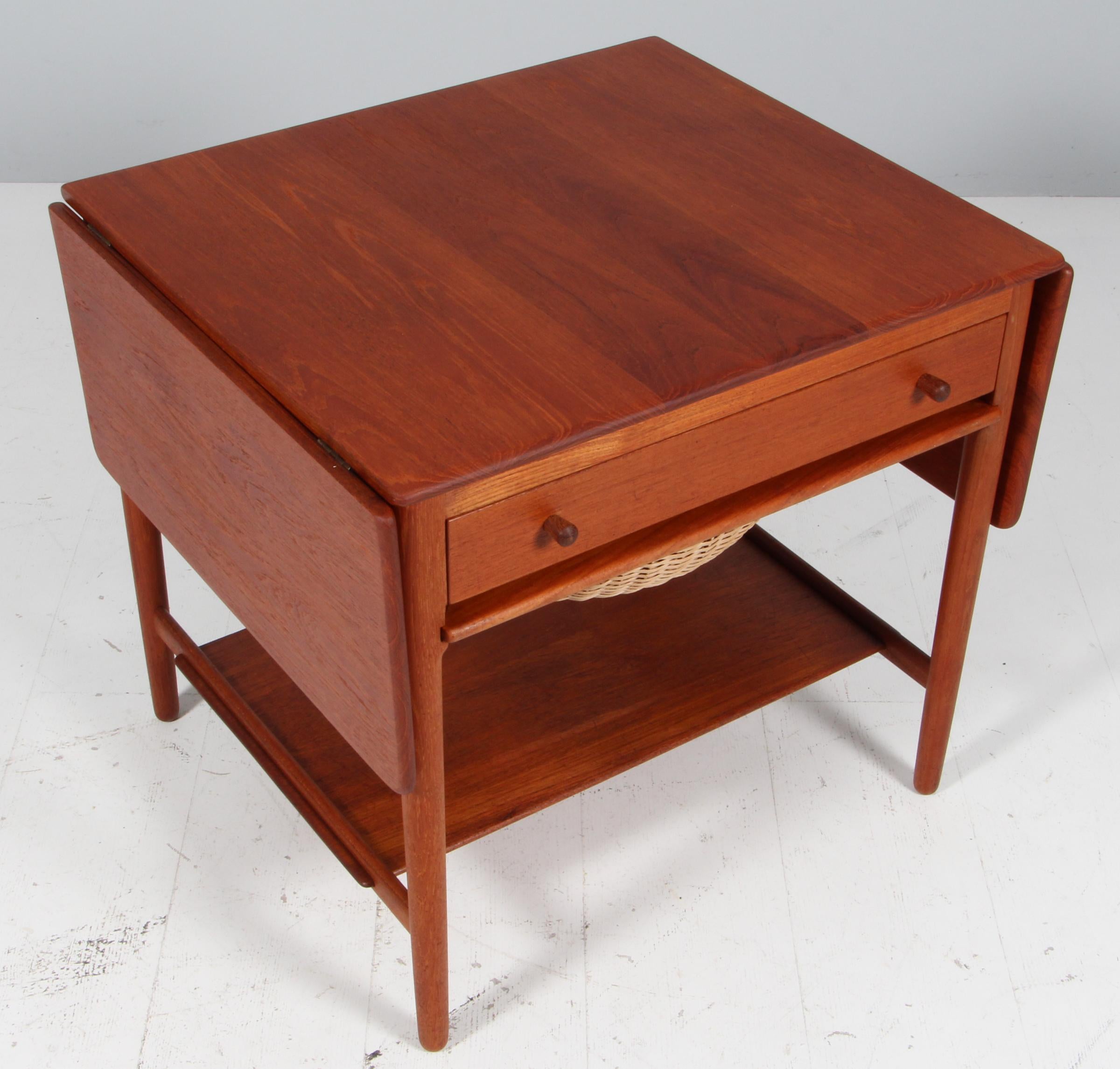 Scandinavian Modern Hans J. Wegner Teak Sewing Table Model AT-33 by Andreas Tuck, Denmark, 1960s For Sale