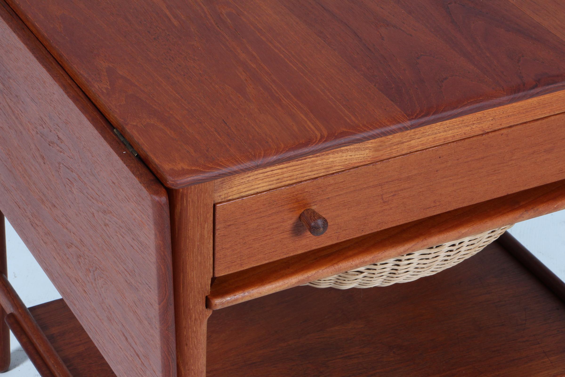 Danish Hans J. Wegner Teak Sewing Table Model AT-33 by Andreas Tuck, Denmark, 1960s For Sale
