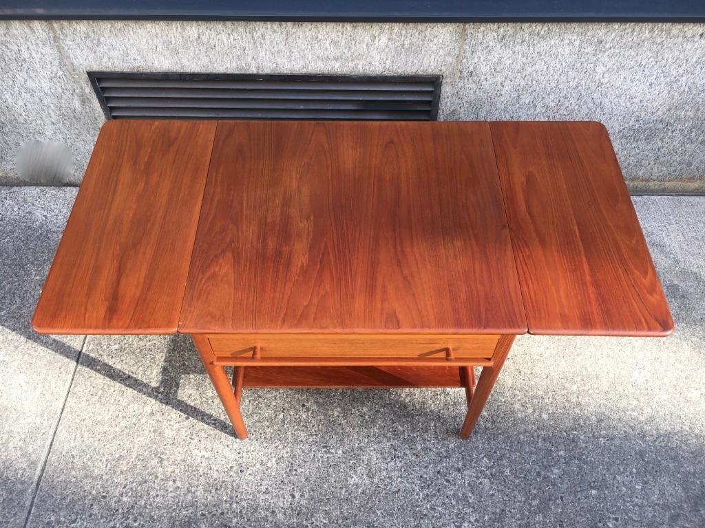 Mid-20th Century Hans J. Wegner Teak Sewing Table Model AT-33 by Andreas Tuck, Denmark, 1960s
