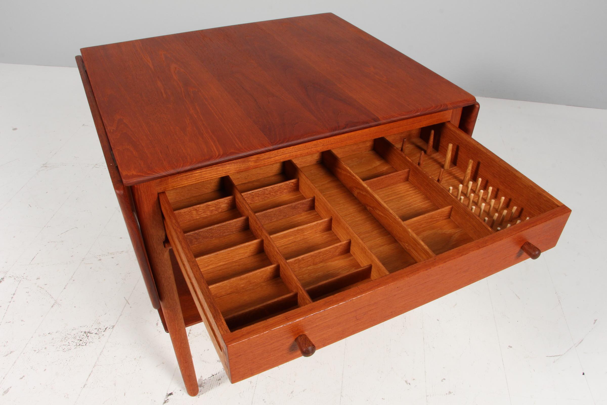 Mid-20th Century Hans J. Wegner Teak Sewing Table Model AT-33 by Andreas Tuck, Denmark, 1960s For Sale