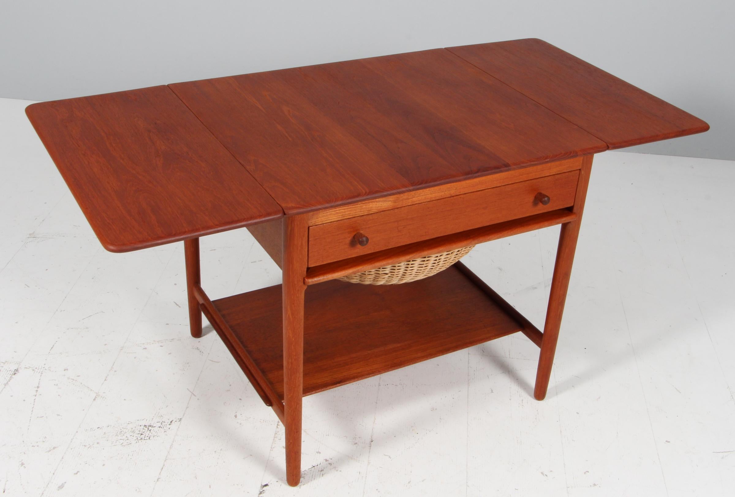Cane Hans J. Wegner Teak Sewing Table Model AT-33 by Andreas Tuck, Denmark, 1960s For Sale