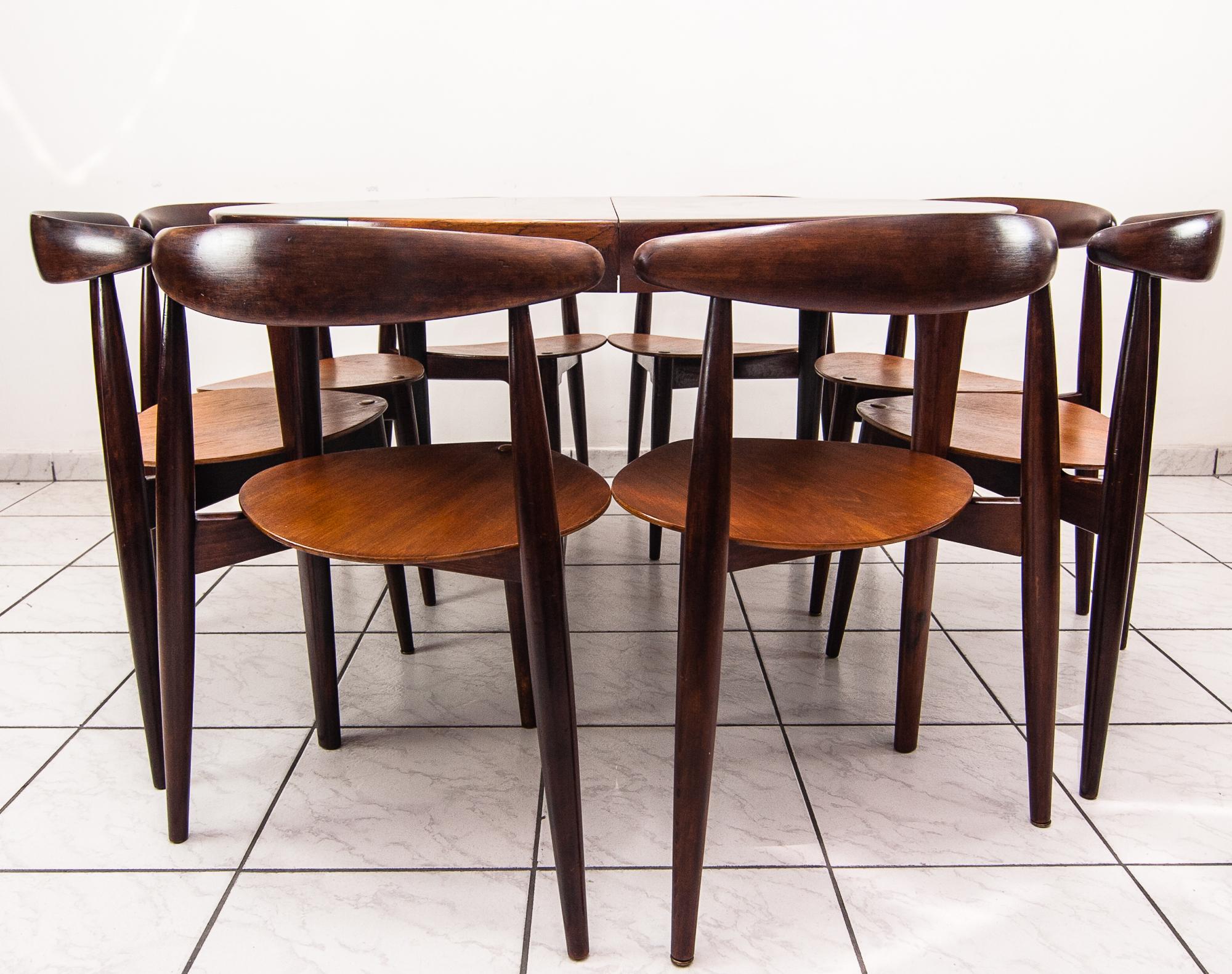 Suite da pranzo 'The Heart' di Hans J. Wegner Made in Denmark di Fritz Hansen, anni '50 In condizioni buone a Wien, AT